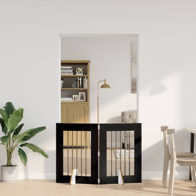 vidaXL Skladacia psia brána so stojanmi 2 ks Čierny dub 120,5 cm