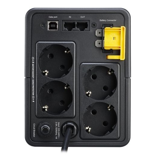 APC Back-UPS 750VA, 230V, AVR, Schuko Sockets UPS, 750 VA/410 W, Line-Interactive, 4× Schuko výstup, RJ45 ochrana, AVR, LED indikátory, PowerChute software, cerný