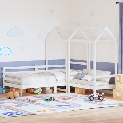 vidaXL Sada postele a lavice so strieškou biela 90x190 cm borovica