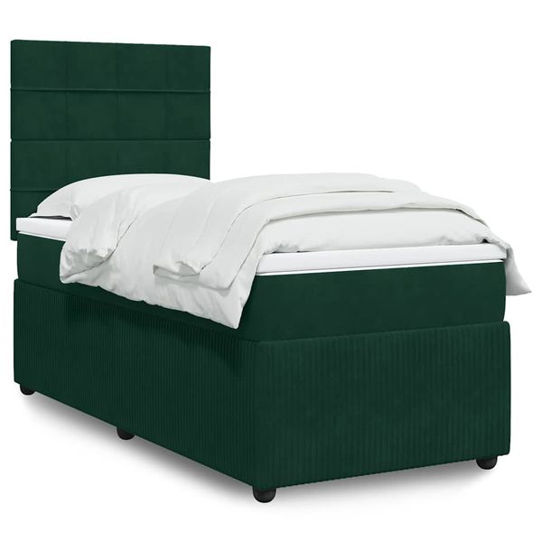 vidaXL Posteľný rám boxsping s matracom tmavozelený 90x200 cm zamat