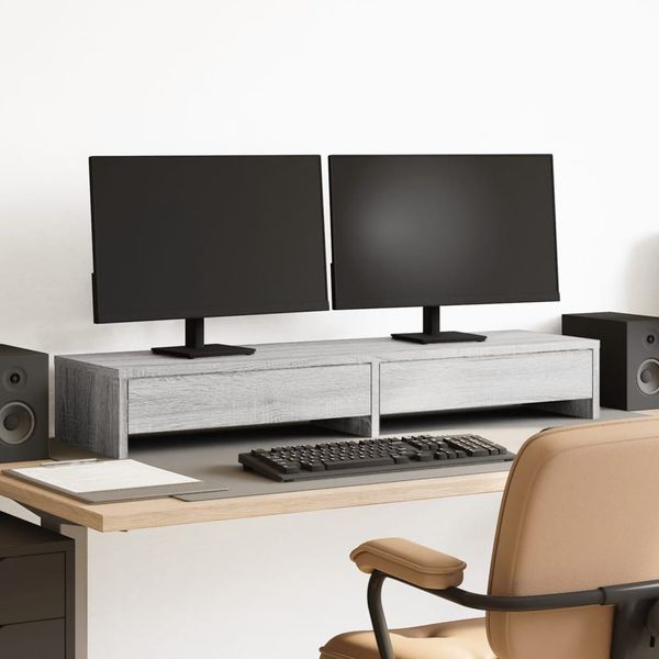 vidaXL Stojan na monitor zásuvky sivý dub sonoma 100x27x15cm borovica