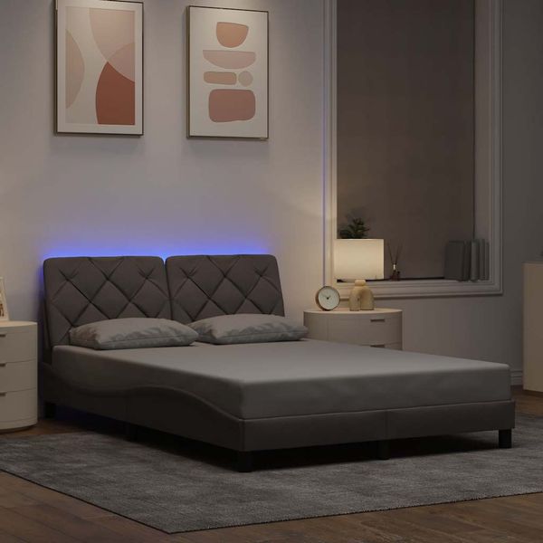 vidaXL Rám postele s LED bez matraca sivohnedá 140x200 cm látka