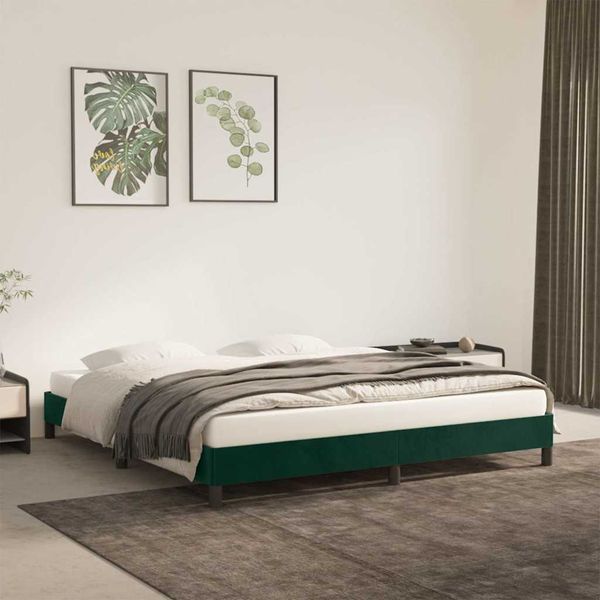 vidaXL Posteľ bez matraca tmavozelený 160x200 cm zamat