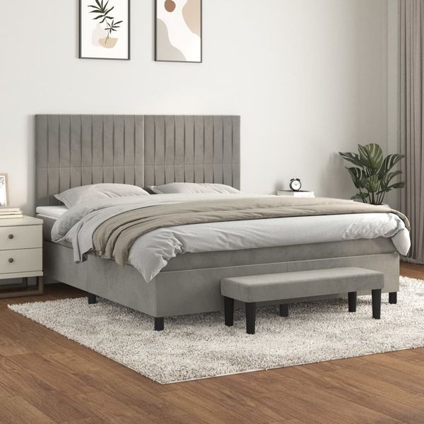 vidaXL Posteľný rám boxsping s matracom bledosivý 180x200 cm zamat