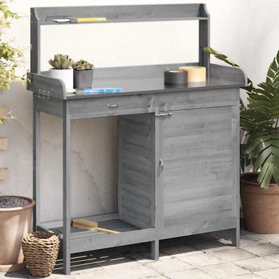 vidaXL Stôl na presádzanie so skrinkou sivý 110,5x45x124,5 cm jedľa