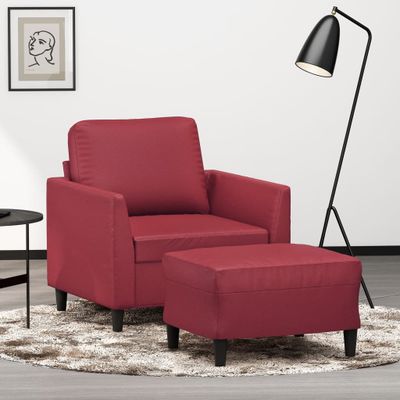 vidaXL Kreslo s podnožkou vínovo-červené 60 cm umelá koža
