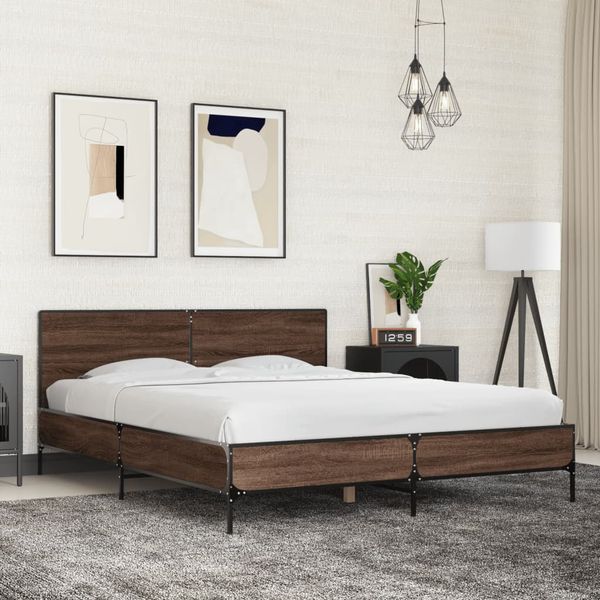 vidaXL Posteľný rám hnedý dub 150x200 cm kompozitné drevo a kov