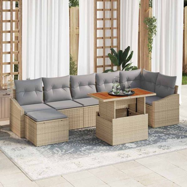 vidaXL Súprava záhradných pohoviek s úložiskom 8 pcs Béžová Poly ratan