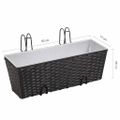 Sada ratanových trapézových kvetináčov pre balkón, 50 cm, 2 ks, čierne