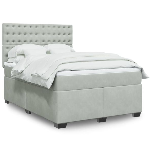 vidaXL Posteľný rám boxsping s matracom bledosivý 140x190 cm zamat