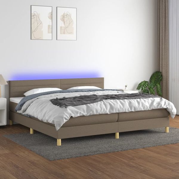 vidaXL Posteľ boxsping s matracom a LED sivohnedá 200x200 cm látka