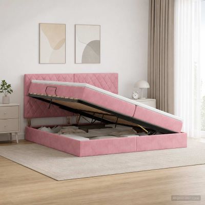 vidaXL Postel s úložným prostorem a matrací Ružová 200 x 200 cm Zamat