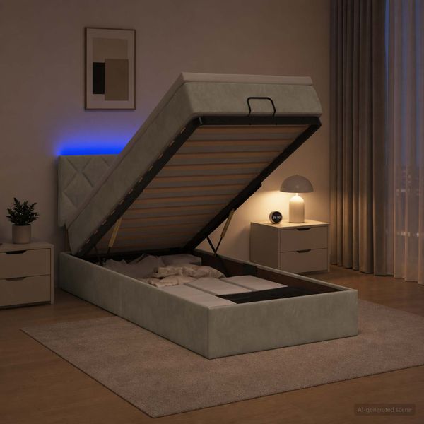 vidaXL Ottoman posteľ s matracom a LED Svetlosivá 100 x 200 cm Zamat