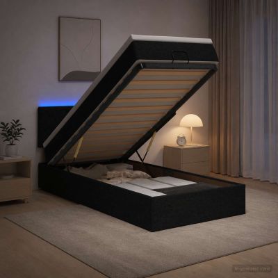 vidaXL Ottoman posteľ s matracom a LED Čierna 100 x 200 cm Látka