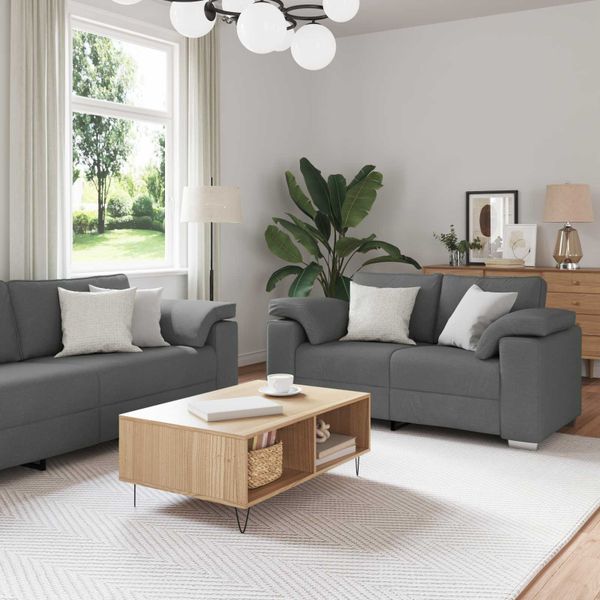 vidaXL Pohovka 3 pcs Tmavo šedá 219 x 80 x 82 cm Ľanová zmes