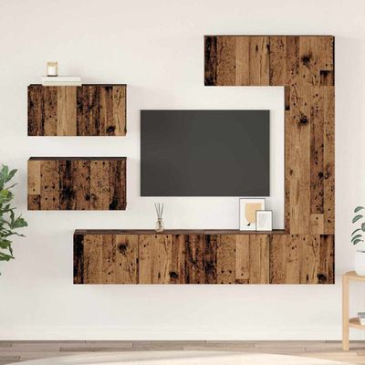 vidaXL Zostava TV skriniek Nástenný 6 pcs Staré drevo Kompozitné drevo