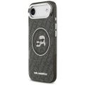 Karl Lagerfeld puzdro Magsafe IML trblietavé puzdro s kovovým rámom fotoaparátu a tlačidlami, s hlavami Karla a Choupette na opakujúcom sa logu KL pre iPhone 17 Air čierne