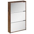vidaXL Botník so zrkadlom 3-poschodový dymový dub 63x17x102,5 cm