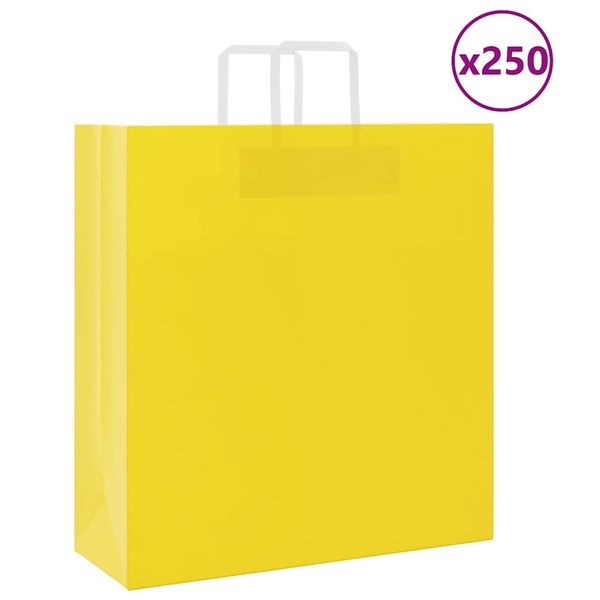vidaXL Papierové tašky 250 ks s rúčkami, žlté, 45x17x48 cm
