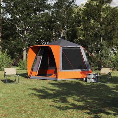 vidaXL Kempingový stan Sivá a oranžová 420 x 420 x 227 cm Polyester