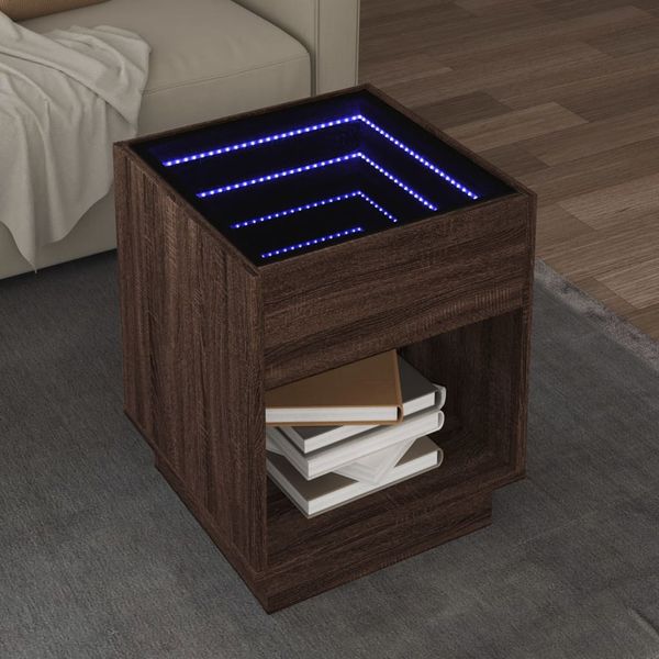 vidaXL Konferenčný stolík s nekonečnými LED hnedý dub 40x40x50 cm