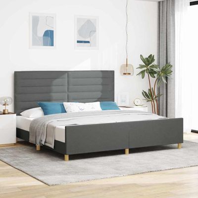 vidaXL Rám postele s čelnou doskou Tmavo šedá 200 x 200 cm látka