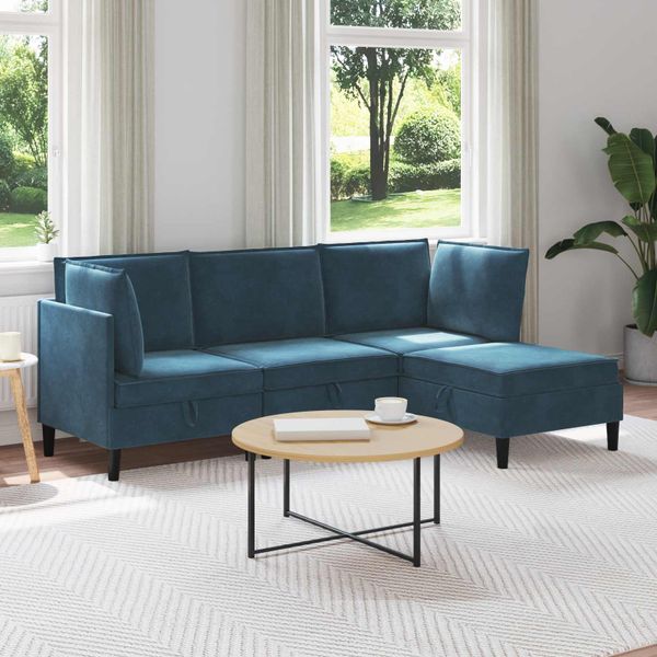vidaXL Súprava nábytku do obývačky s vankúšom 4 pcs Modrá Zamat