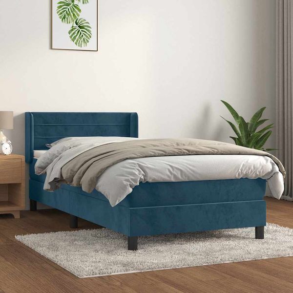 vidaXL Posteľný rám boxsping s matracom tmavomodrý 90x200 cm zamat