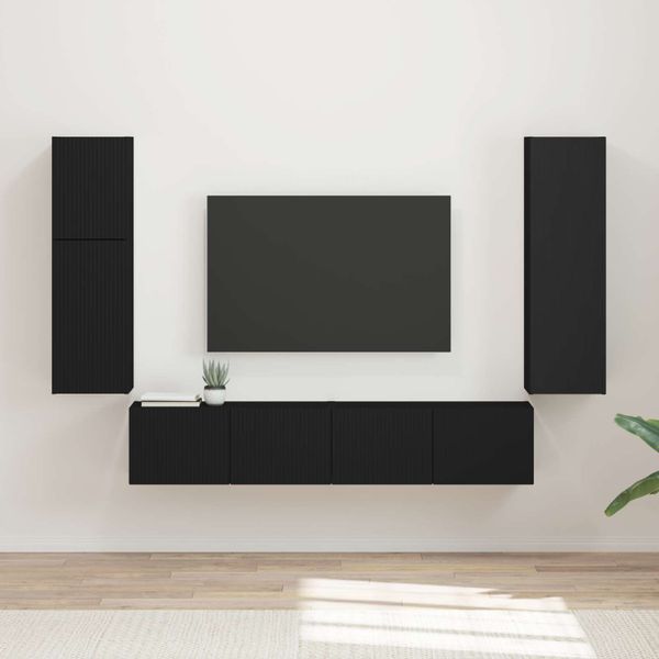 vidaXL Zostava TV skriniek Nástenný 4 pcs Čierna Kompozitné drevo