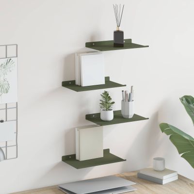 vidaXL Závesná polica 4 pcs Olivová zelená 30 x 18 x 2,5 cm Oceľ
