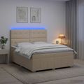 vidaXL LED boxspring posteľ s matracom Krémová 180 x 200 cm Látka