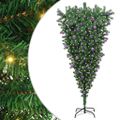 vidaXL Obrátený umelý predsvietený vianočný stromček s guľami 210 cm