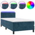 vidaXL Posteľný rám boxsping matrac a LED tmavomodrý 90x200 cm zamat