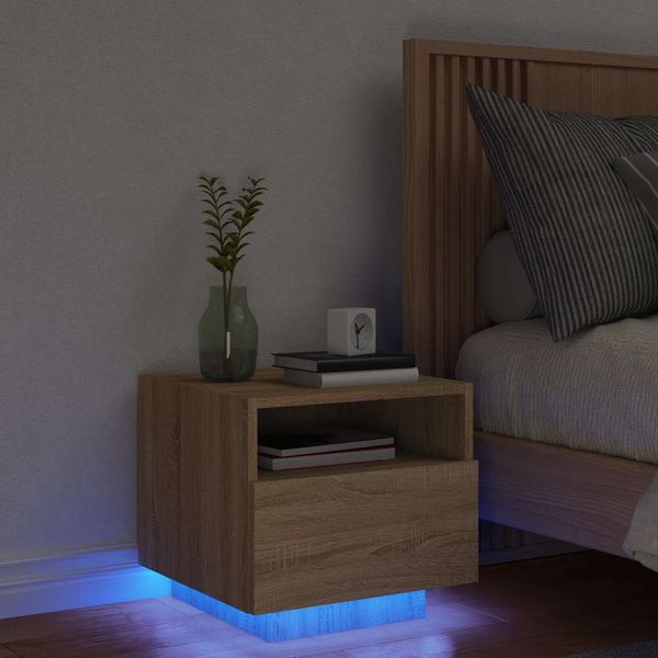 vidaXL Nočný stolík s LED svetlami dub sonoma 40x39x37 cm