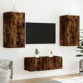 vidaXL 4-dielne TV nástenné skrinky s LED dymový dub kompozitné drevo