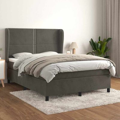 vidaXL Posteľný rám boxspring s matracom tmavosivý 140x190 cm zamat