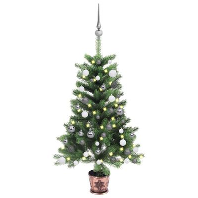 vidaXL Osvetlený umelý vianočný stromček s guľami 90 cm, zelený