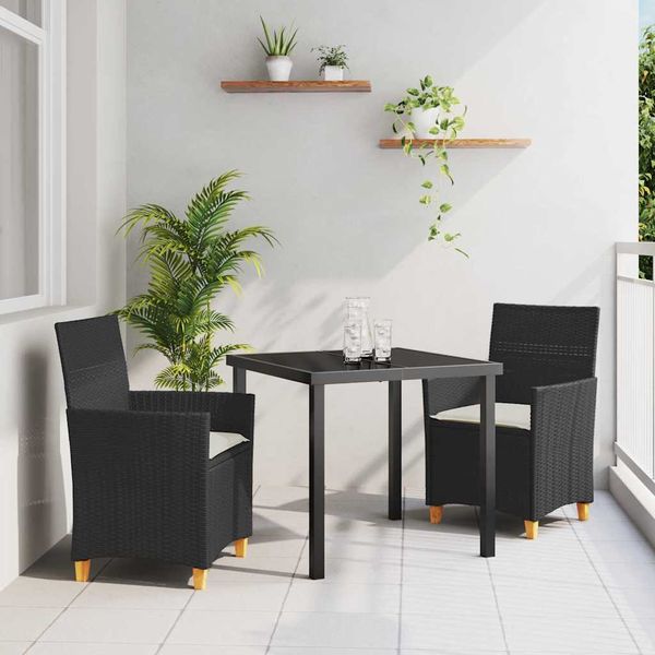 vidaXL Záhradný jedálenský set 3 pcs Čierna polyratan