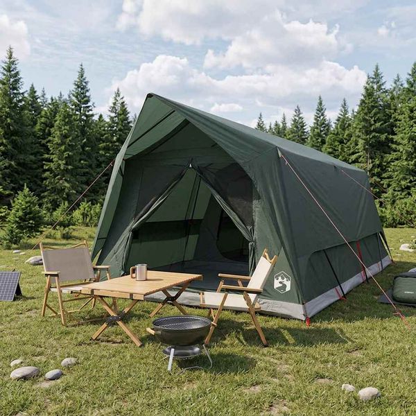 vidaXL Tunelový stan Armádna zelená Pre 10 osôb Polyester a oceľ