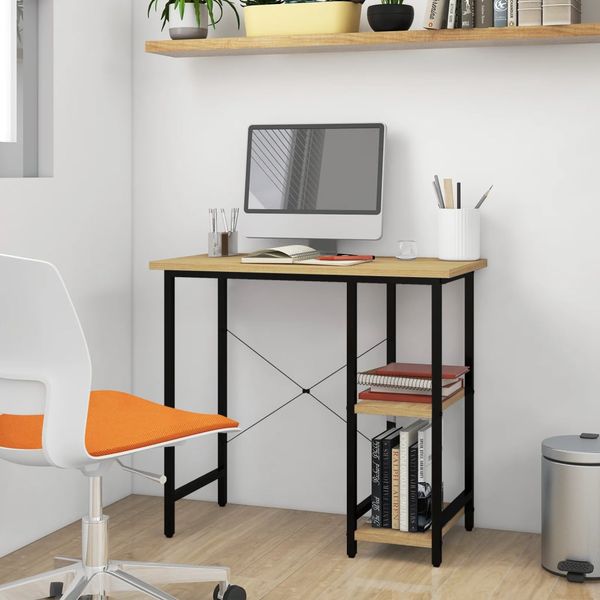 vidaXL Počítačový stôl, čierny a svetlý dub 80x40x72 cm, MDF a kov