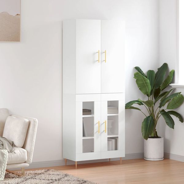 vidaXL Vysoká skrinka lesklá biela 69,5x34x180 cm spracované drevo