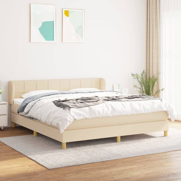 vidaXL Posteľný rám boxspring s matracom krémový 180x200 cm látka