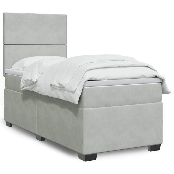vidaXL Posteľný rám boxsping s matracom bledosivý 100x200 cm zamat