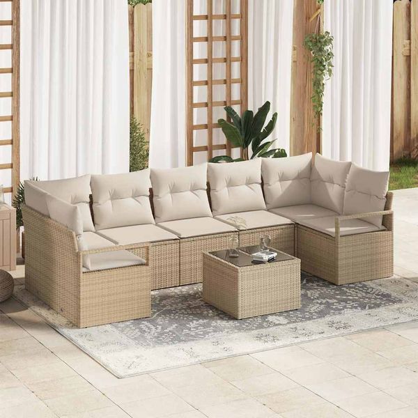 vidaXL Súprava záhradných pohoviek s vankúšom 8 pcs Béžová a krémová