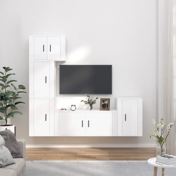 vidaXL 5-dielna súprava TV skriniek lesklá biela spracované drevo