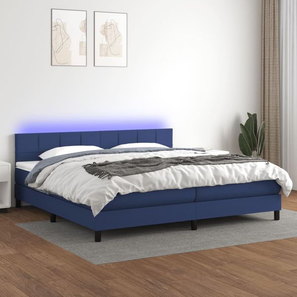 vidaXL Posteľ boxsping s matracom a LED modrá 200x200 cm látka
