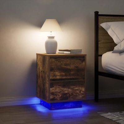 vidaXL Nočné skrinky s LED osvetlením 2 ks Dub dymový 38x34x50 cm