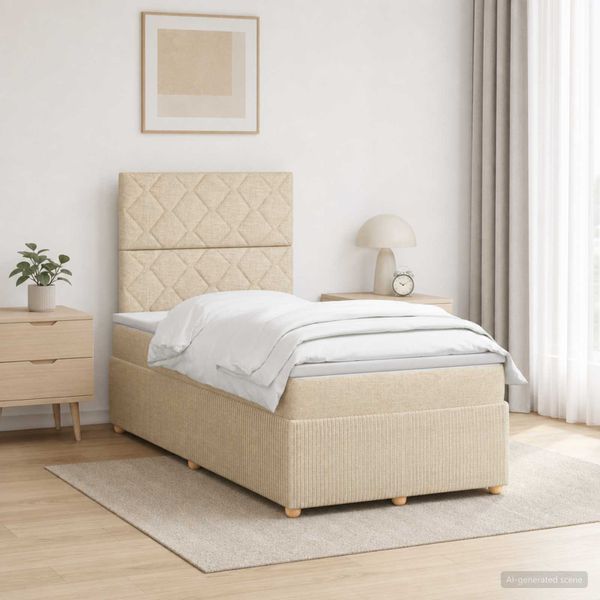 vidaXL LED boxspring posteľ s matracom Krémová 120 x 190 cm Látka