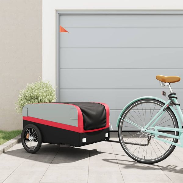 vidaXL Vozík za bicykel, čierno červený 45 kg, železo