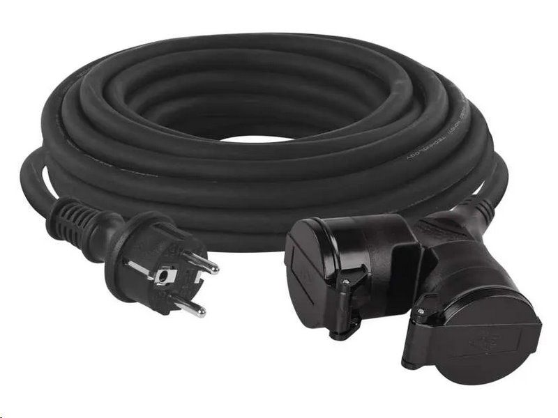 Rozšírený kábel EMOS P0601 spojka 10 m / 2 zásuvky / čierna / gumový / 230 V / 1,5 mm²